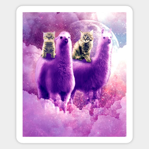 Outer Space Galaxy Kitty Cat Riding On Llama Sticker by Random Galaxy